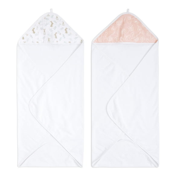 aden + anais Essentials Serviette de Bain à Capuche pour Bébé, Super Douce 100 % Coton, Lot de 2, Blushing Bunnies