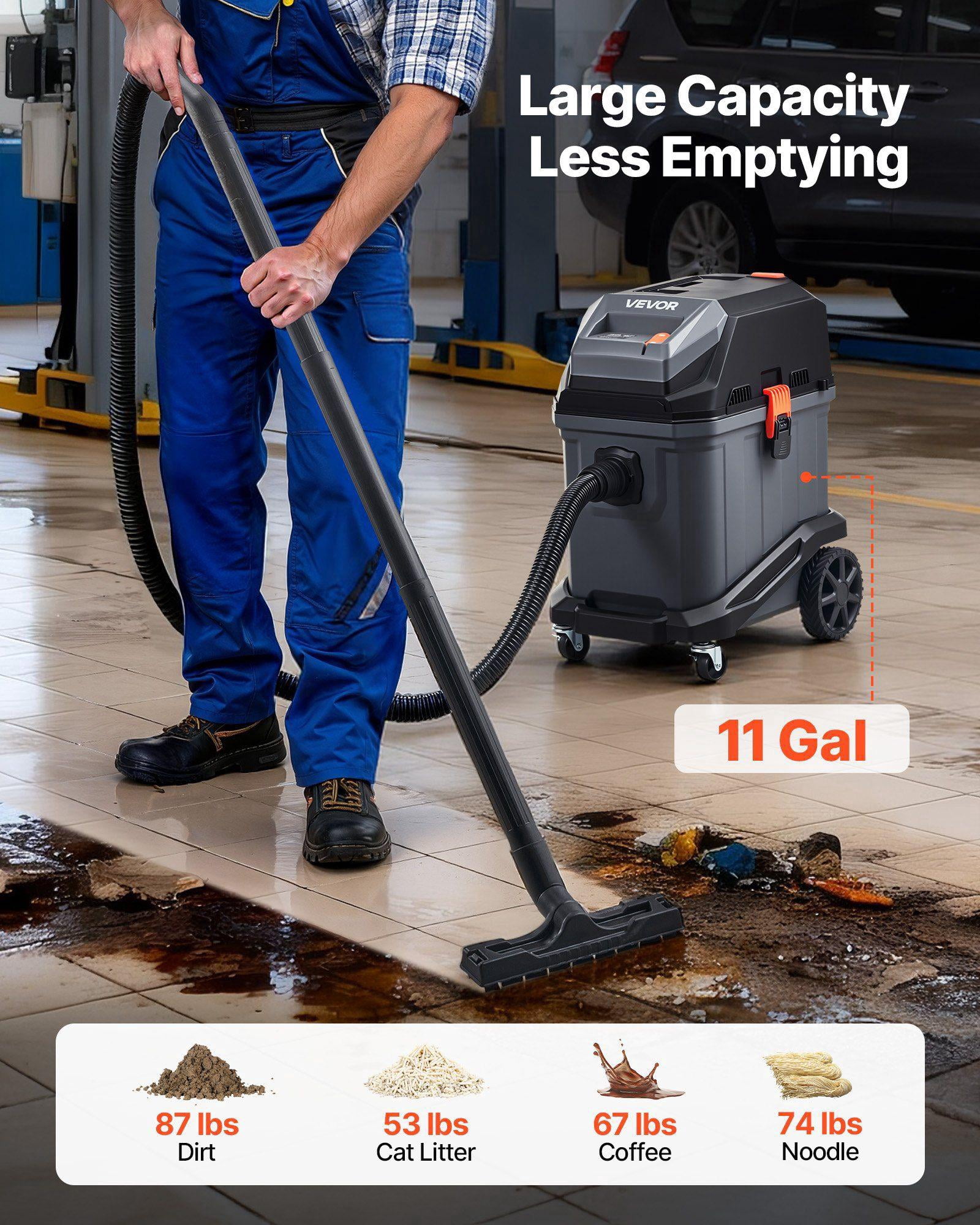 11 Gallon Wet Dry Shop Vacuum 5.5 Peak HP 1350W Portable Commercial Industrial Vac with Self Cleaning Hose and Long Cord for Jobsite Workshop