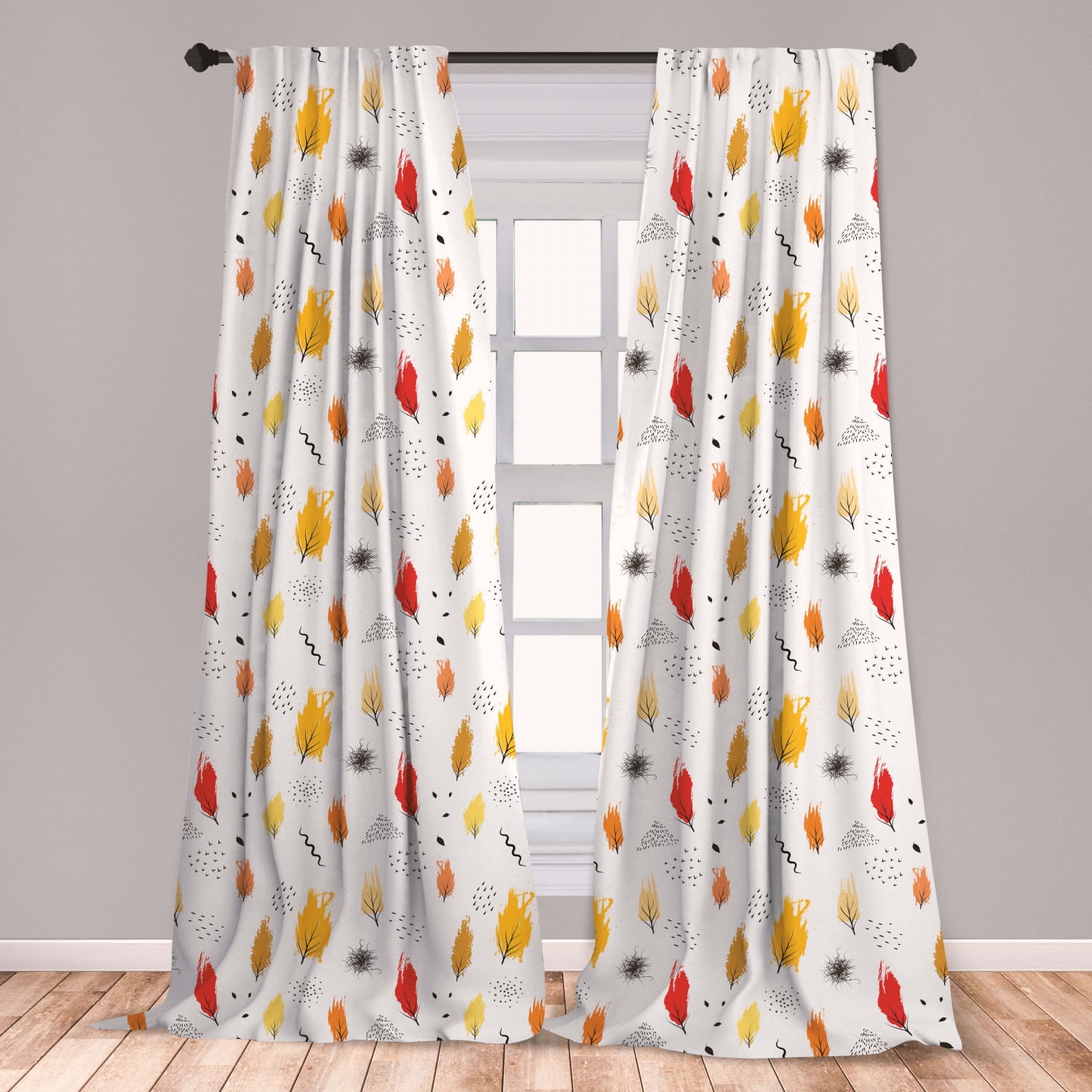 Fall/Autumn Curtains 2 Panels Set, Colorful Seasonal Trees on Plain