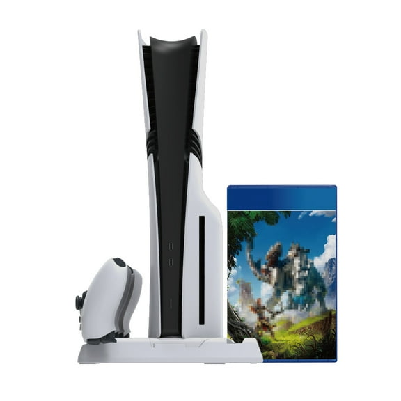 Cooling Station For PS5 Pro/PS5 Slim Game Console,     Vertical Cooling Stand Controller Charging Station Docking Station with Disc Holder Rack