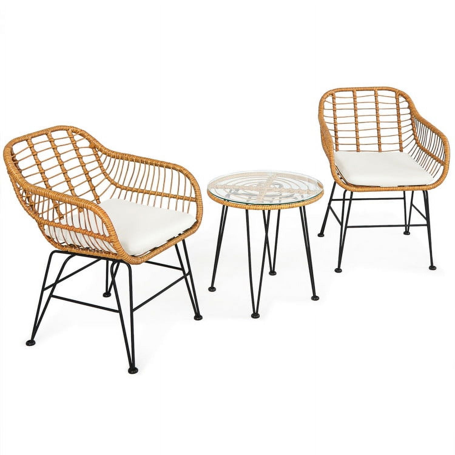 Aimee Lii 3 Pieces Rattan Furniture Set with Cushioned Chair Table, Outdoor Patio Furniture, White Aimee Lii 3 Pieces Rattan Furniture Set with Cushioned Chair Table, Outdoor Patio Furniture, White