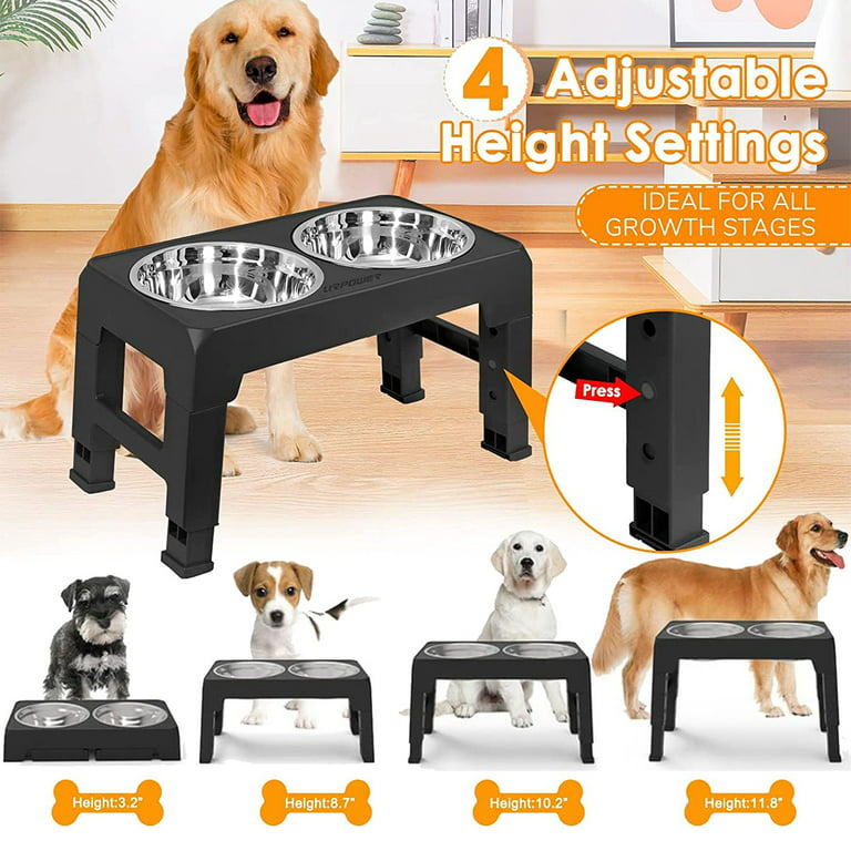 Elevated Dog Bowls with 2 Stainless Steel Dog Food Bowls, Raised Dog Bowl  Adjusts to 4 Heights(3.1”, 8.6”, 10.2”, 11.8”) for Small Medium and Large  Dogs, Black … in 2023