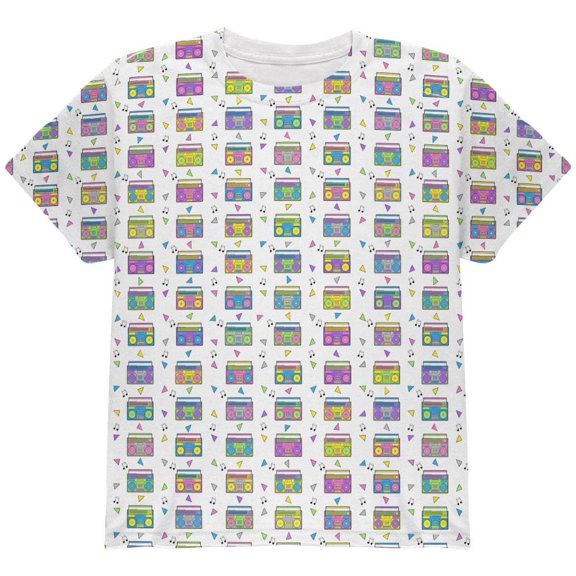 Retro Boombox Stereo Pattern All Over Youth T Shirt Multi YLG