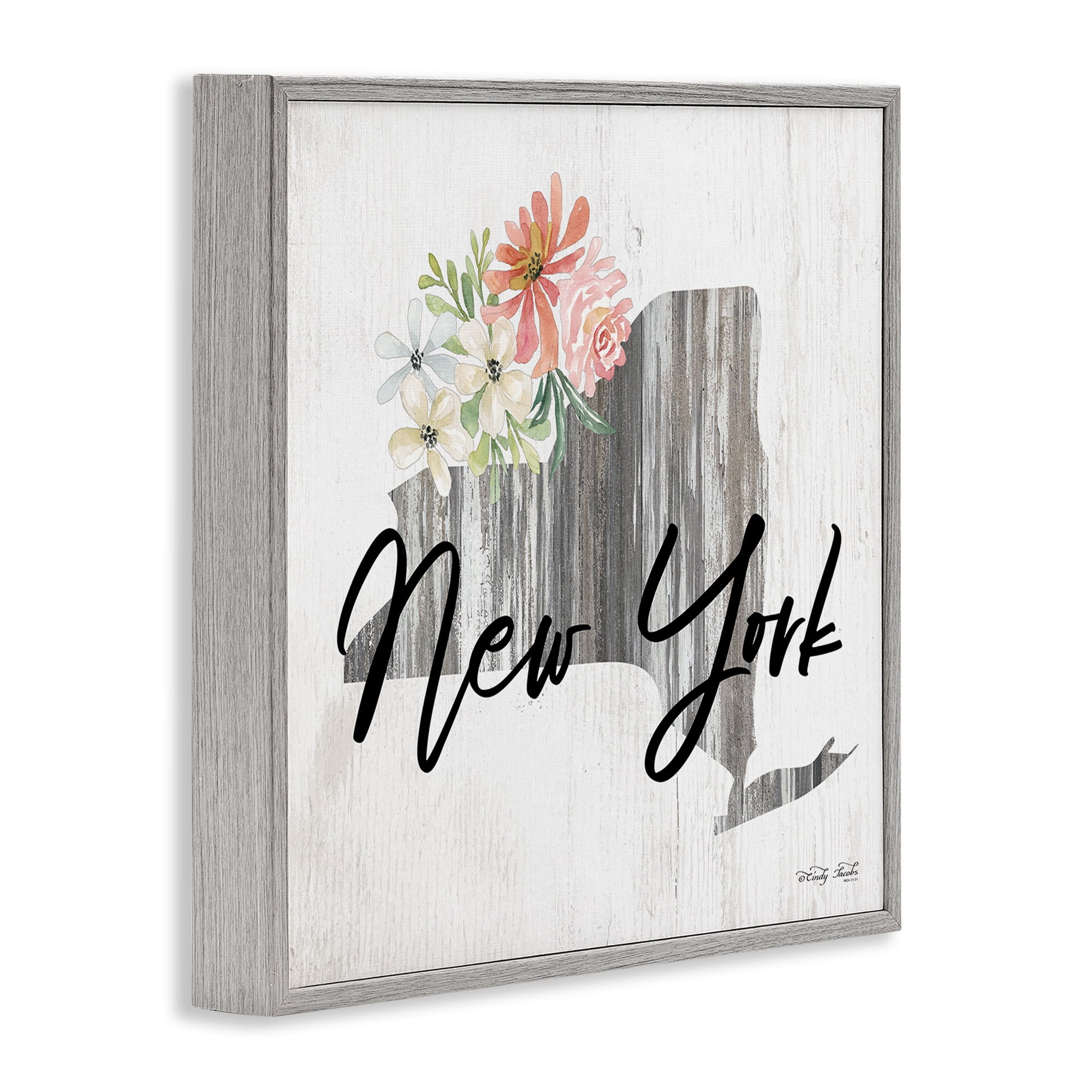 Stupell Industries Shabby Chic New York Botanical & Floral Painting Gray Framed Art Print Wall Art, 12 x 12