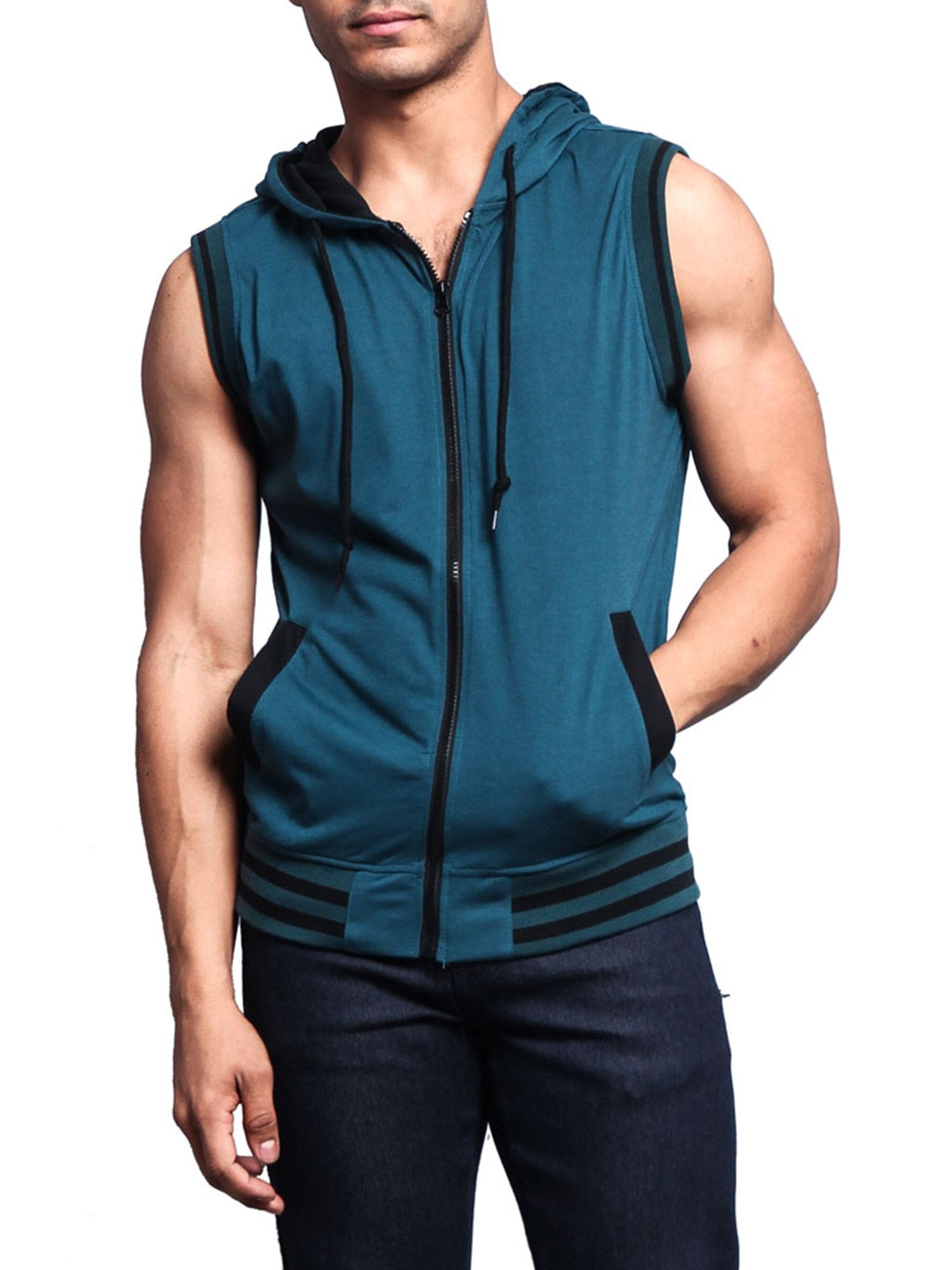 Mens Dark Blue Sleeveless Hoodie