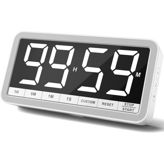 Digital Kitchen Timer with 7.8” Extra Large Display, Magnetic, LED with 3 Brightness, 4 Alarms and 3 Volume Levels, Battery Countdown Count Up Timer for Cooking, Classroom, Home Gym (White)