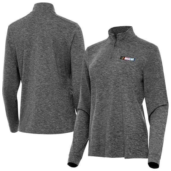 Women's Antigua Heather Black NASCAR 1976-2017 Logo Mentor Quarter-Zip Jacket