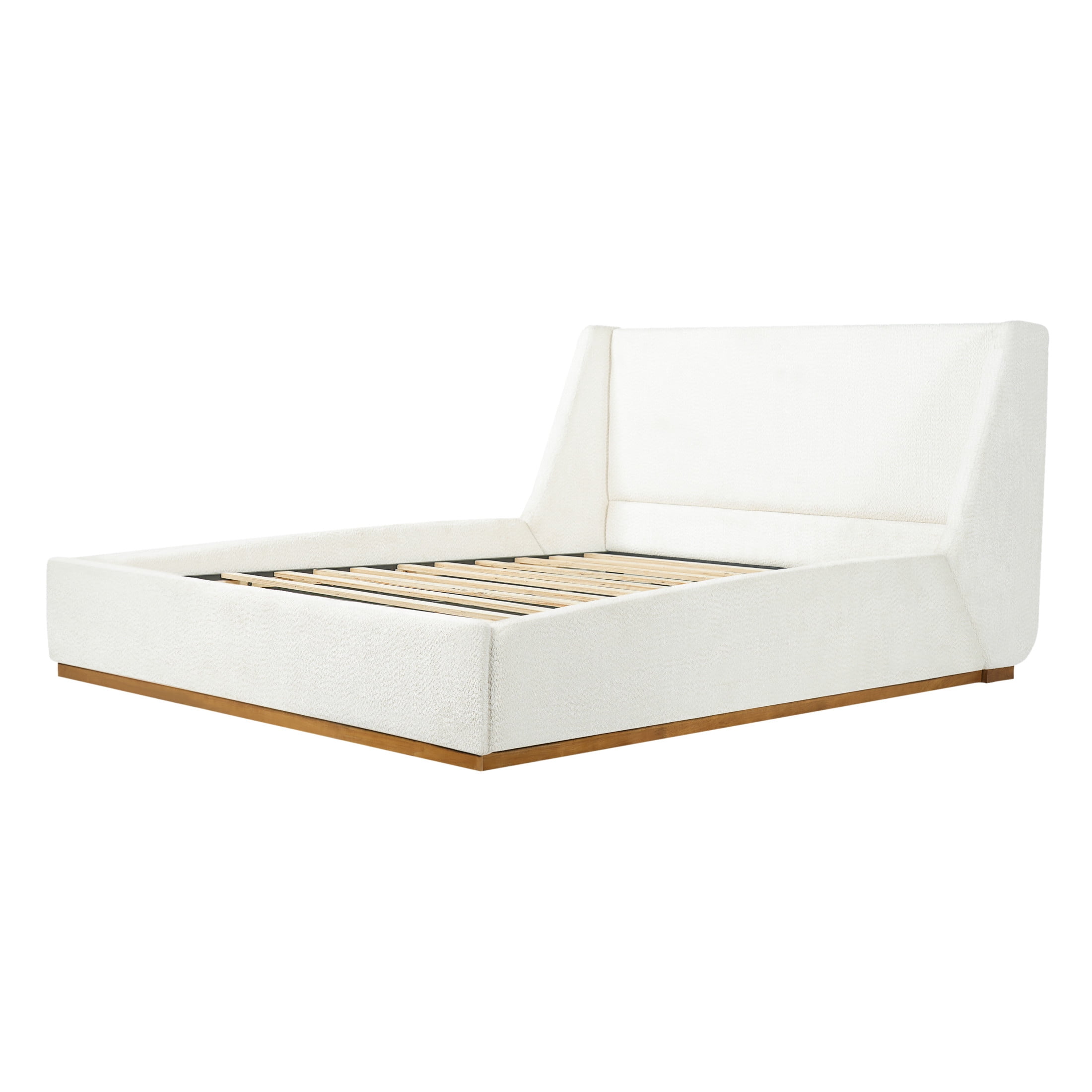 Christopher Knight Home Queen Upholstered Wingback Bed Frame, Rubberwood Base, White