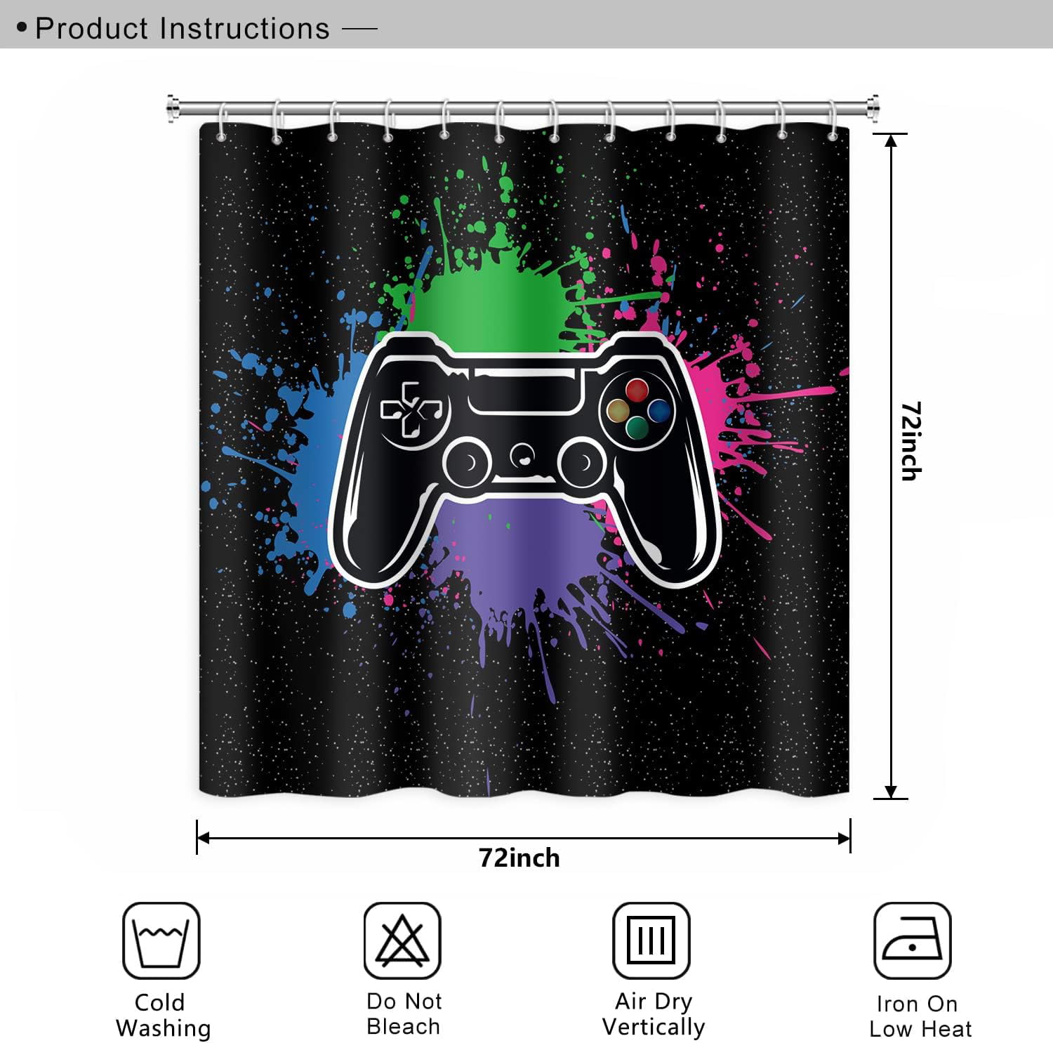 ArtSocket Gamer Boys Girls Bathroom Set with Shower Curtain and Rugs  Accessories, Cute Kids Shower Curtain Set, Computer Child Play Game Shower