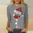 thumbnail image 2 of DeHolifer Women T-Shirts Red Wine Glass 3/4 Sleeve Christmas Pullover Xmas Santa Hat Graphic Blouse T-Shirts Tops Gray L, 2 of 4