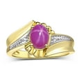 thumbnail image 1 of RYLOS Rings for Women 14K Yellow Gold Swirl Z Ring 7X5MM Oval Gemstone &  Diamond Rings July Star Ruby Jewelry Size 8, 1 of 7