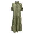 thumbnail image 4 of Guieoi Plus Size Womens Dresses Denim-Print Collared Long-Sleeve Top Maxi Dress Green XXL, 4 of 5