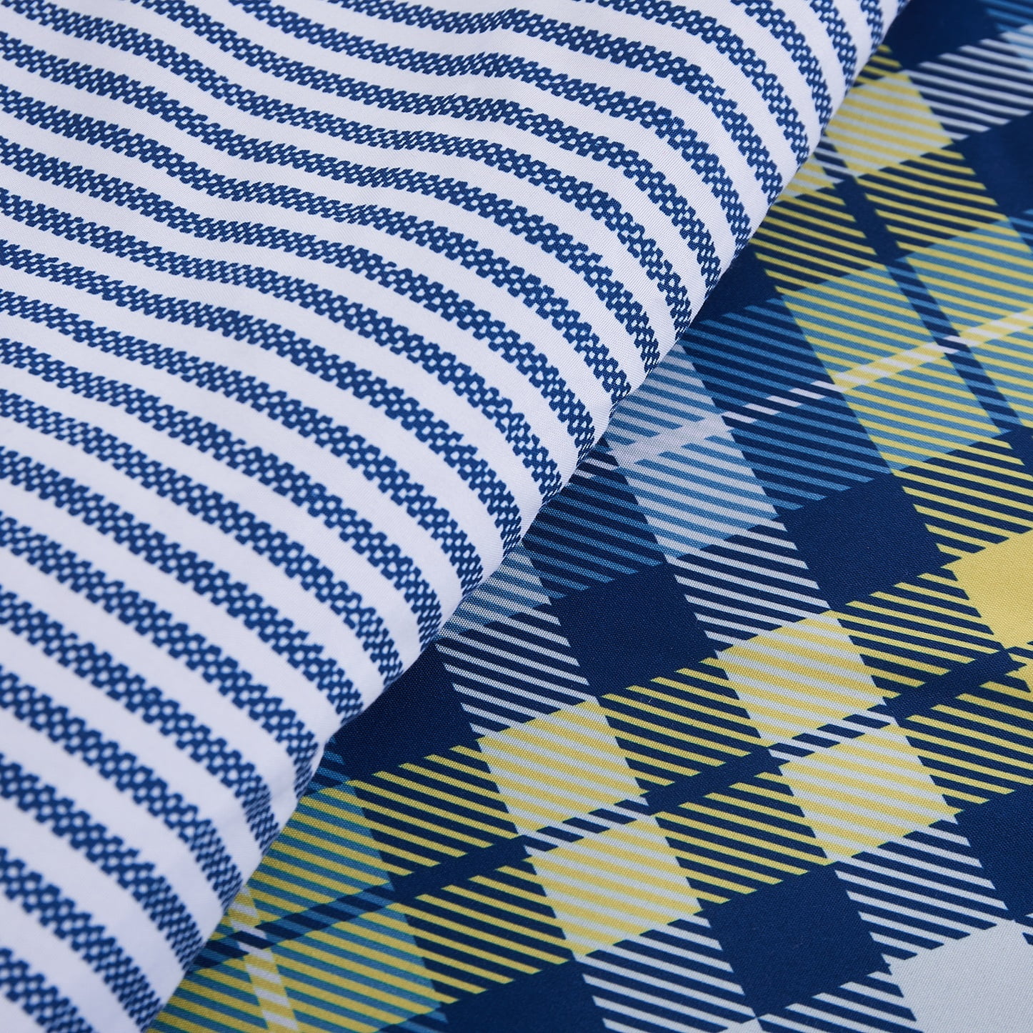 Chaps Kids 2-Piece Reversible Microfiber Comforter and Sham Bedding Set - Diagonal Plaid - Blue/Yellow - Size Twin