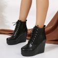 thumbnail image 3 of NECHOLOGY Botas Mujer Adulto Femenino Zapatos Botines mujer Botas de suela gruesa con tacón de cuña y cordones de piedra sólida versátiles para mujer (Black, 7.5), 3 of 6