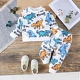 thumbnail image 2 of Coerni Toddler Boys Clothes Dinosaur Print 6 12 18 24 Months 3T 4T Outfits Long Sleeve Pullover Jogger Pant 2PC Sets, 2 of 5