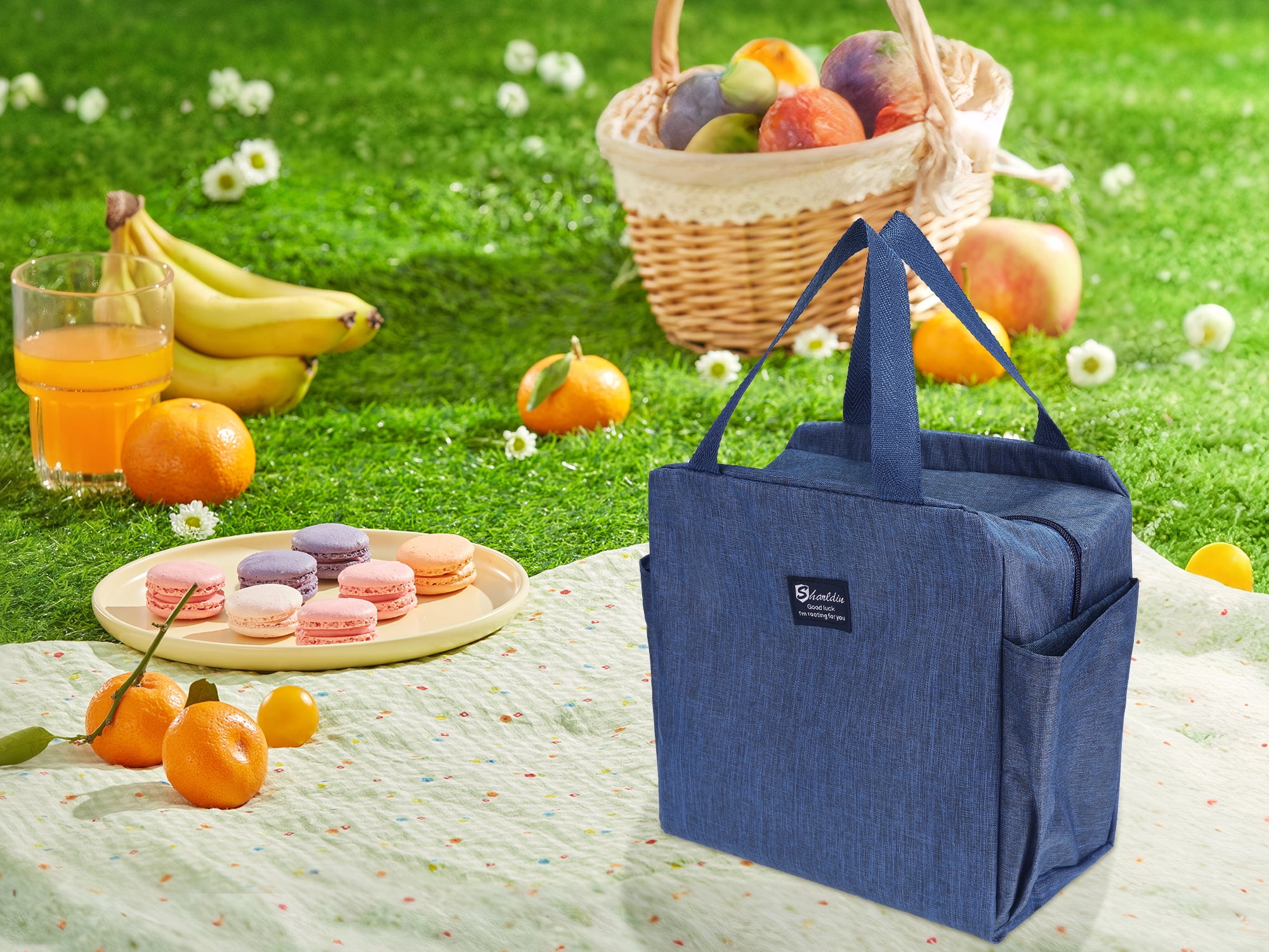 Unique Bargains Insulated Bag Lunch Bag Reusable Cooler Bag Navy Blue