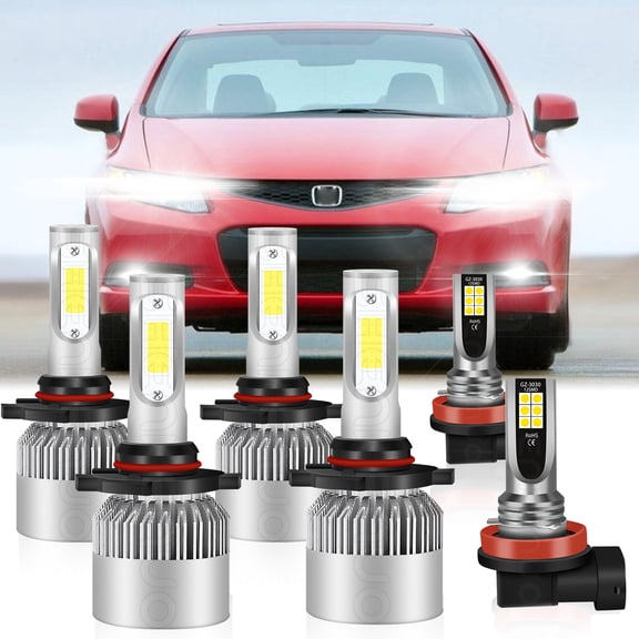 For Honda Civic 2006-2013 Front LED Headlight High/low Beam Fog Lights Bulbs Kit 6pcs
