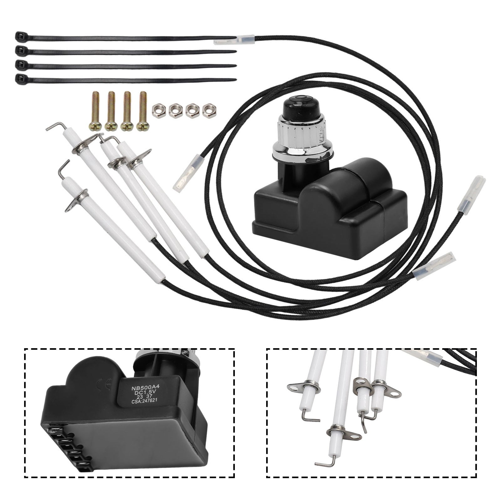 Grill Igniters Kit Replacement for Blackstone Grill 36 Inch Griddle, Push Button Electronic Battery Igniters Replacement Spark Plug Kit with 4 Electrode
