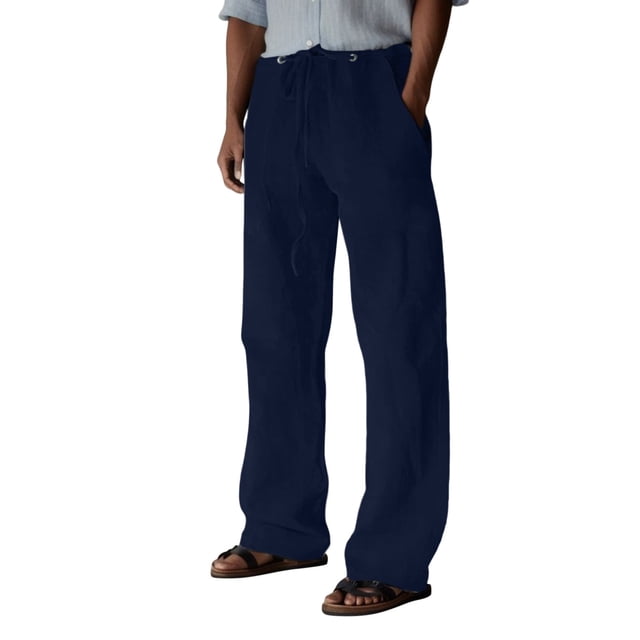 WEAIXIMIUNG Mens Pants Stretch Waist Male Casual Daily Solid Full Length Pants Mid Waist Pocket Drawstring Trousers