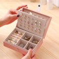 thumbnail image 3 of SHAR Double Layer Jewelry Box, PU Leather Portable Storage Box, Used for Earrings, Necklaces, Rings, Detachable Jewelry Boxes, Gift Boxes (Pink), 3 of 4
