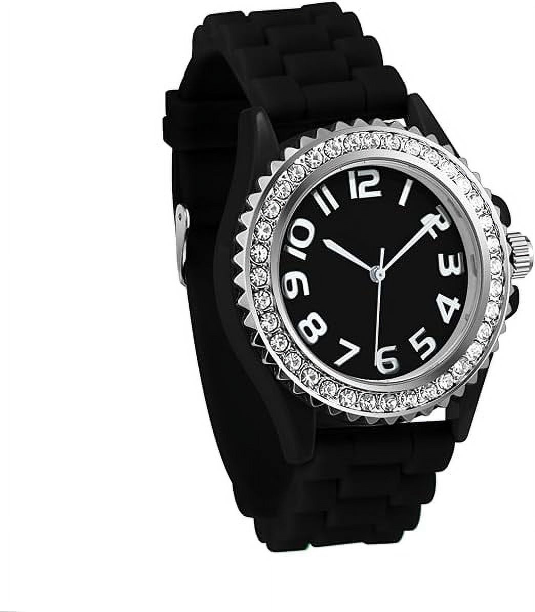 Blekon Christmas Tree Women Watch Crystals Studded Alloy Case Silicone Strap White Dial Santa Claus Analog Watches