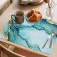 thumbnail image 3 of Teal Marble Placemats Set of 6, Golden Ink Painting Abstract Art Washable Wipeable Table Mats for Dining Tables, Indoor Outdoor Kitchen Place Mats for Holiday Party Table Decor, 3 of 9