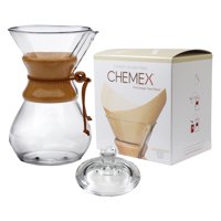 Chemex Classic Wood Collar and Tie Glass 50 Ounce Coffee Maker with Cover and 100 Count Bonded Unbleached Pre-Folded Square Coffee Filters