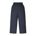 thumbnail image 5 of Women's Wide Leg Capri Pants Stretch High Waisted Summer Office Work Casual Yoga Dress Cropped Pants with Pockets Navy, 5 of 7