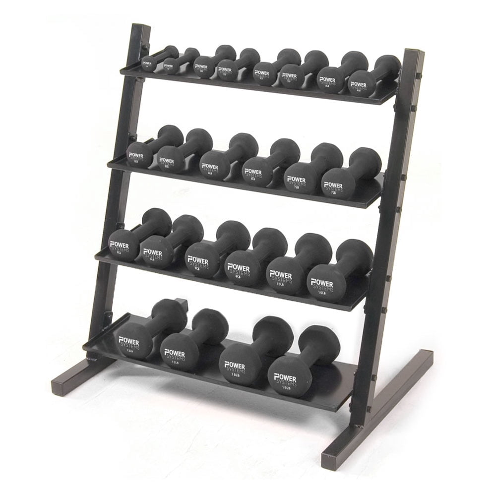 Power Systems 4 Tier Dumbbell Rack – Steel Weight Rack for Neoprene/Vinyl Dumbbell Weights 1–15 lb
