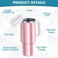 thumbnail image 4 of Pink Striped Tumbler with Handle and Straw Lid 40 oz Insulated Vacuum Water Bottle Stainless Steel Travel Cup, 4 of 9