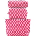 thumbnail image 1 of ZLFSRQ Bolsa de maquillaje a cuadros para mujer, bolsa de cosméticos grande, bolsa de aseo de viaje, bolsa de maquillaje para bolso, bolsa de almacenamiento con cremallera rosa, organizador lindo, peq, 1 of 5
