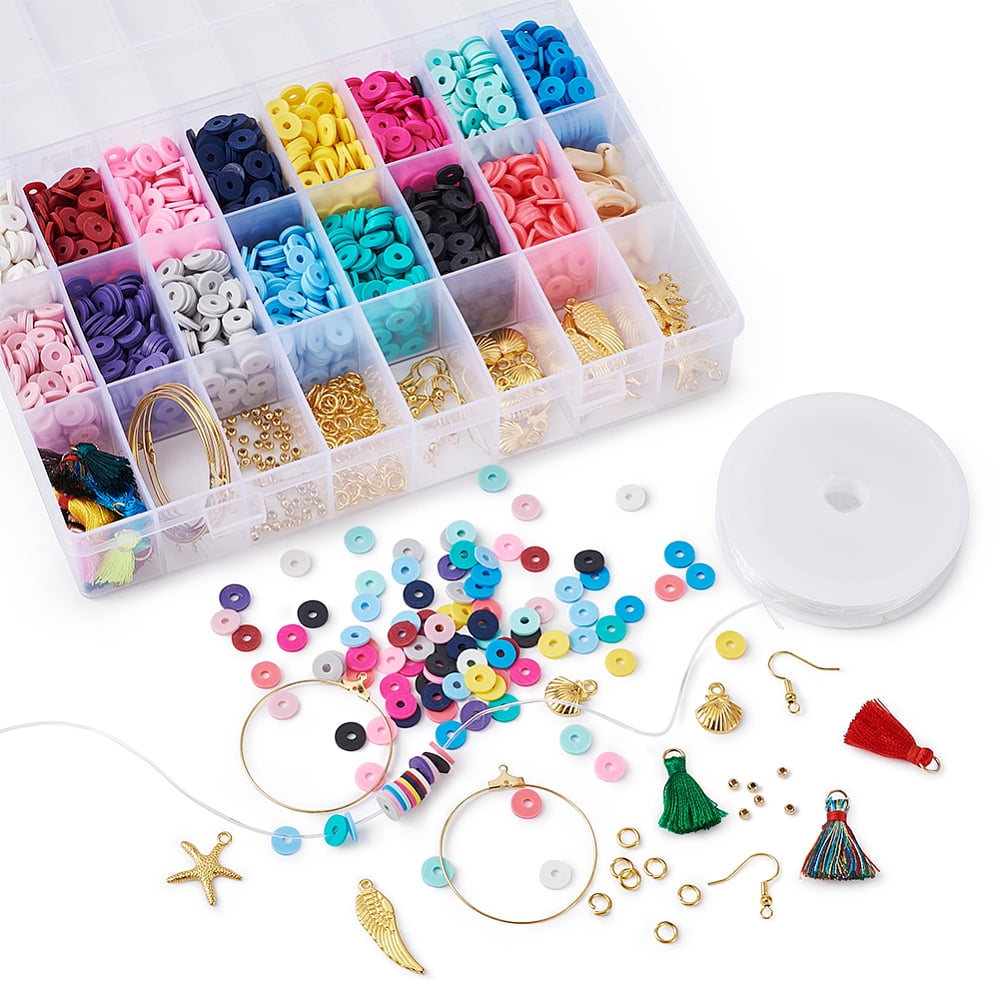 DIY Jewelry Set Making with Handmade Polymer Clay Heishi Beads Cowrie Shell Beads Alloy Pendants Brass Beads & Earring Findings Elastic Crystal Thread Nylon Thread Tassel Pendant 190x130x36mm