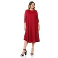 thumbnail image 3 of Pastel by Vivienne Women's Swing Three-Quarter Sleeve Midi Dress Plus Size Casual Formal Red XX-Large, 3 of 5