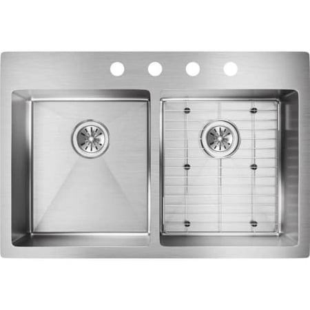 - Elkay ECTSR33229BG4 Crosstown Stainless Steel Double Bowl Dual-Mount Sink Kit with 4 Faucet Holes