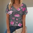 thumbnail image 2 of vigerkar Casual Tops for Women Boho Floral Printed V-Neck Vintage Short Sleeve Summer T Shirts (Grey, S), 2 of 9