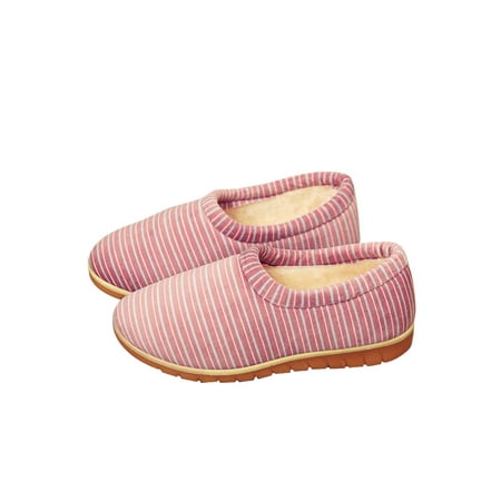 

Difumos Ladies Comfort Fuzzy Mother Shoe Casual Leopard Print Bedroom Anti-Skid Loafer Slippers Striped Red 7