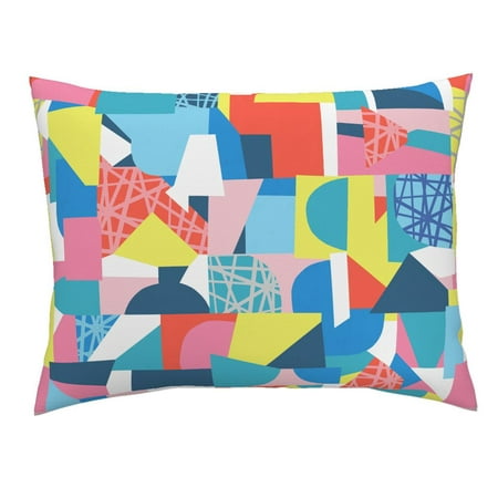 Abstract Geo Fun Crazy Colourful Bright Geometric Pillow Sham by Roostery