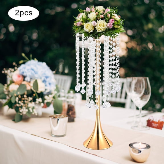 2Pcs Table Decorative Vases with Acrylic Crystal Chains 21.9inch Tall Wedding Centerpieces
