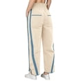 thumbnail image 6 of Textilo Womens Wide Leg Pants Lightweight Drawstring Contrast Color Casual Pants Elastic Waisted Trendy Track Pants Stripe Y2k with Pockets Beige XL, 6 of 7
