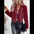 thumbnail image 4 of Chaqueta Blazer de Ante y Piel Sintética de Larga con Cremallera Corta para Mujer, Moda de Otoño. Vino Tinto L, 4 of 7