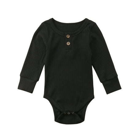 

Michellecmm Newborn Unisex Baby Solid Onesie Basic Plain Rib Stitch Long Sleeve Bodysuit Clothes for Infant Boy Girl Black