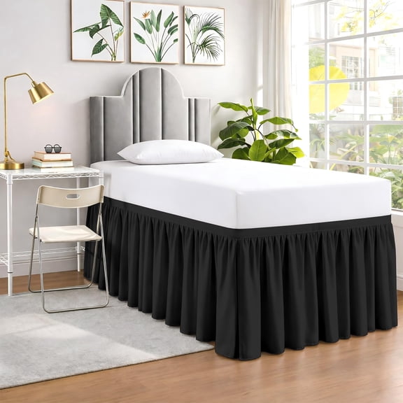 SGI bedding Dorm Bed Skirt Twin XL 36 Inch Drop Length - Black, Ruffled Pattern College Dorm Room Bed Skirts - Split Corner, Easy Care, Wrinkle Free 1800 Series Microfiber Bed Skirt