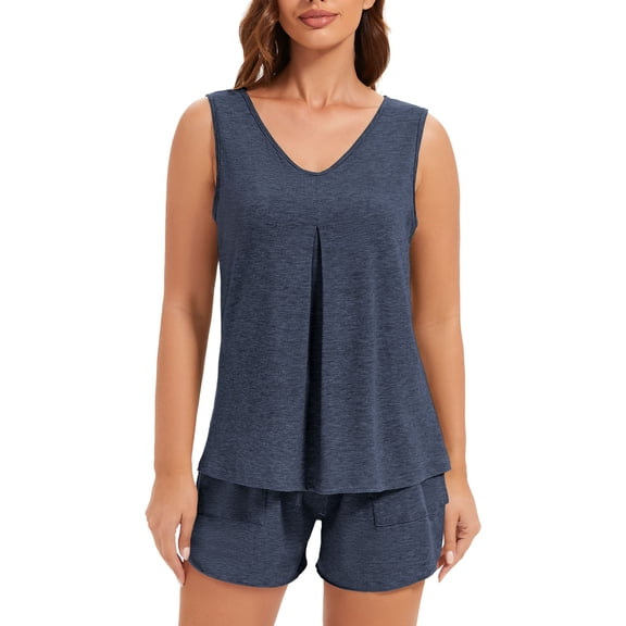 Loritta Secret Women Pajamas 2 Piece Set Soft V Neck Casual Lounge Short PJ Sets Sleepwear for Women with Pockets,S-2XL