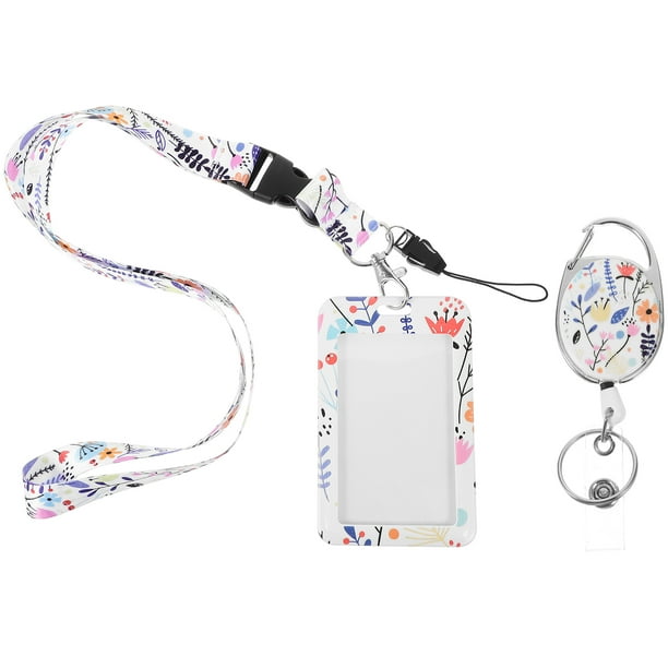 GOOHOCHY 1 juego de porta credencial con cordón, porta credencial de maestro, funda para tarjeta con estampado de flores