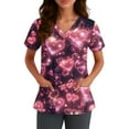 thumbnail image 4 of Womens Valentine's Day Scrub Top Short Sleeve V Neck Heart Print Shirts Nursing Working Uniform Valentine's Day Caregiver T Shirts, 4 of 5