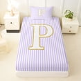 thumbnail image 3 of Erosebridal Kids Cartoon Monogrammed P Twin Sheet Sets, Purple Stripes Bedding, 3 Pieces, 3 of 5