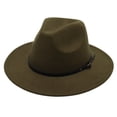 thumbnail image 3 of Sombrero Fedora de lana con cinta de cuero negro para hombre y mujer, Sombrero elegante de fieltro, ala ancha, Jazz, iglesia, Panamá, invierno y otoño, 3 of 5