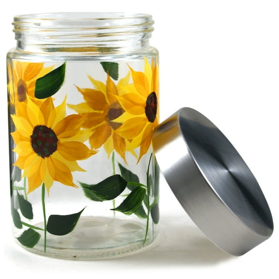 Grant Howard GH-39515 42 Ounce Hand Painted Sunflower Design Glass Storage Jar