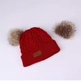 thumbnail image 3 of GRNSHTS Toddler Kids Boys Girls Beanie Woolen Hat Solid Color Winter Warm Double Pom Pom Cap for 1-3 Years Old Red, 3 of 5