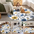 thumbnail image 6 of Yellow Blue Floral Round Living Room Rugs 7 ft, Vintage Leaf Washable Area Rug with Non-Slip Sturdy Edge Binding Round Carpet for Kitchen Office Bedroom, 6 of 9